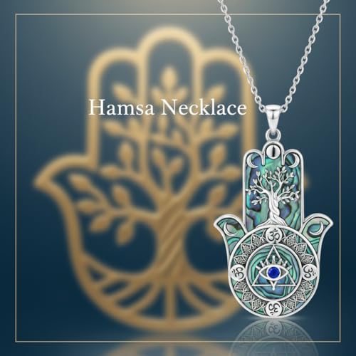 PROESS 925 Sterling Silver Hamsa/Allah Necklace Evil Eye Amulet Jewelry Gifts for Men Women - style: Hamsa Tree