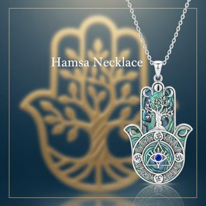 PROESS 925 Sterling Silver Hamsa/Allah Necklace Evil Eye Amulet Jewelry Gifts for Men Women - style: Hamsa Tree
