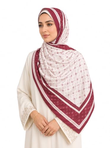 Satin Hijab Scarf for Women, Silk-Feeling Muslim Headscarf, Digital Bow Letter Print Head Wrap Shawl for Summer - color: Mlp004-white