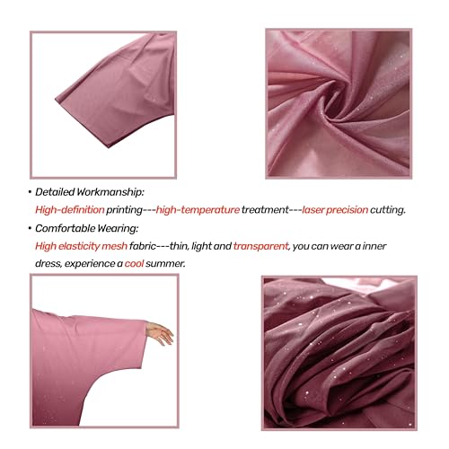 Muslim Women Abaya Gradient Flash Cardigan Sequin Robe with Hijab | Gradient Color, Flash Sequin, Scarf Hijab - color: 핑크, size: M