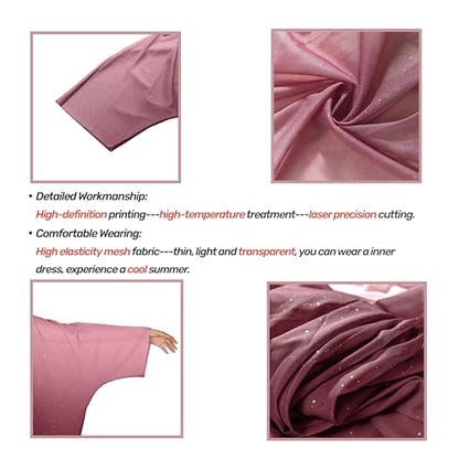Muslim Women Abaya Gradient Flash Cardigan Sequin Robe with Hijab | Gradient Color, Flash Sequin, Scarf Hijab - color: 핑크, size: S
