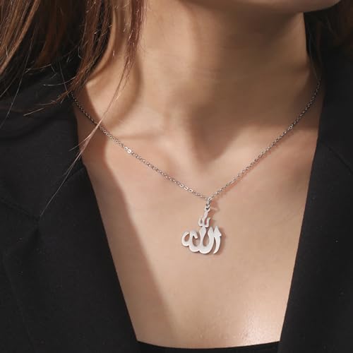 UNIFT Islamic Muslim Allah Layered Necklaces For Women Stainless Steel Charm Water Drop Heart Shape Allah Pendant Double Layer Necklace Islamic Jewelry - color: silver 2