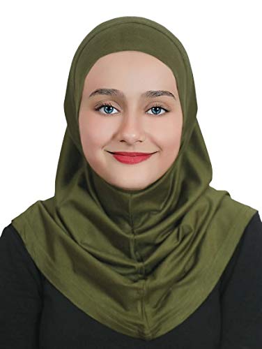 AL AMIRA Girl's Hijab Cotton 1 piece Amira Headscarf Cotton one Pcs Hijab - color: Olive Green