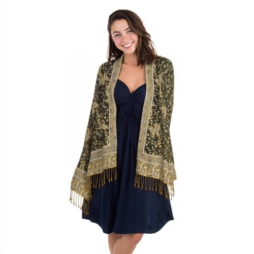 TUSHUSTY Pashmina Feel Shawls Wraps Rave Scarf for Women Soft Silky Reversible Men Scarves Hijab - color: Olive Green