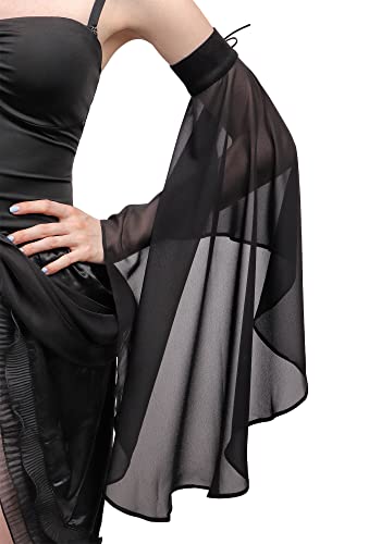 DAZCOS Victorian Long Tulle Sleeves for Women Chiffon Detachable Gloves for Wedding Dress Halloween Party Pageant - color: Black-01