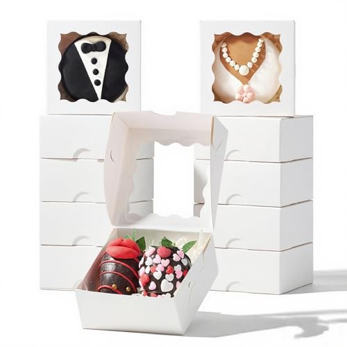 RomanticBaking 3.2" x 3.2" x 1.5" 50PCS Mini Bakery Boxes with Window - color: White