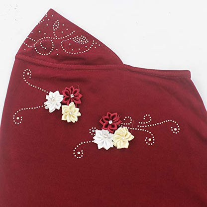 Instant Hijab for Kids Girls Hijabs Muslim Islamic Head Scarf with Rhinestone and Flowers - color: Red