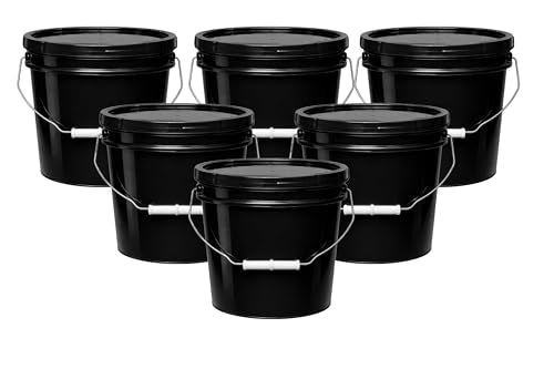 2-Gallon Bucket with Airtight Lid – Made in USA, Food Grade BPA Free Plastic, Heavy Duty Multi-Use, Metal Handle with Grip, Stackable Storage – Black, 6 Pack - color: 2 Gallon - Black, size: 6