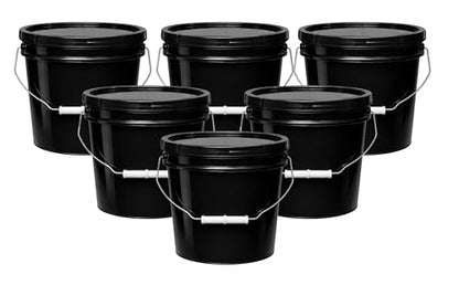 2-Gallon Bucket with Airtight Lid – Made in USA, Food Grade BPA Free Plastic, Heavy Duty Multi-Use, Metal Handle with Grip, Stackable Storage – Black, 6 Pack - color: 2 Gallon - Black, size: 6