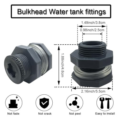 NPT 3/4 Female PVC Heavy-Duty Bulkhead Fitting with Plug, Silicon Seal Gasket Water Tank Connector for 1.5 Inch Hole Saw Rain Barrels, Aquariums 2Pcs (Thickened Version) - size: 3/4 NPT Female