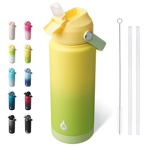 BJPKPK 24oz Insulated Water Bottle, Stainless Steel Bottle with Straw Lid - color: Fresh Green, size: 24 Ounces