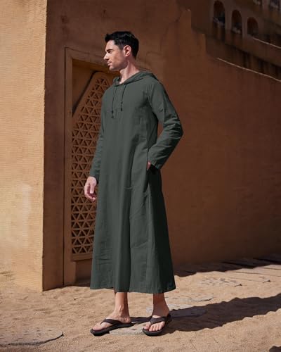 YAOHUOLE Long Sleeve Kaftan Thobe Button down Men Thobe with Pocket Big and Tall Kaftan Muslim Men Thobe - color: Dark Gray, size: Medium
