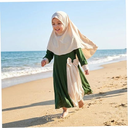 Hijab for Kids, Prayer Dress Girls Abayas Set with Hijab Long Sleeve Kids Islamic Maxi Dress for Eid & Ramadan, L, Muslim