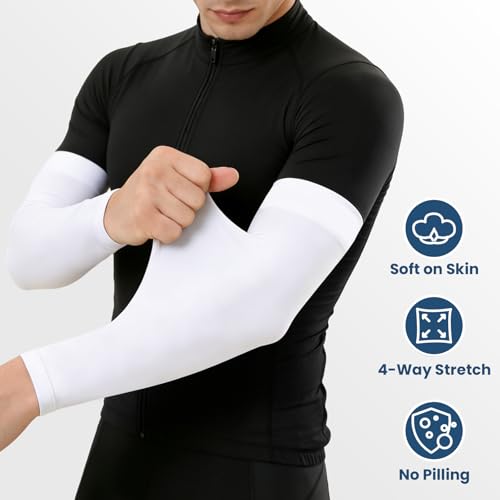 Mochabao 8 Pairs Soft Arm Sleeves, UV Sun Protection Cooling Compression Arm Covers for Outdoor Work, Sports, Men & Women - color: 8 White