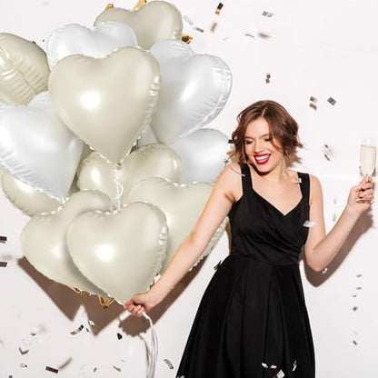 Cream White Heart Balloons, 10PCS Beige Foil for Boho Wedding Baby Shower - color: Cream White + White