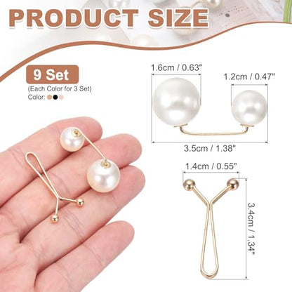 MECCANIXITY Artificial Pearl Brooch Pins, Safety Pins Sweater Shawl Clips for Women, Anti-Exposure Neckline Waist Adjuster for Scarf, T-Shirt, Pants,Multicolor 18pcs, 2 Styles - color: Black,gold,champagne