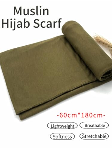 Hijab Scarf for Women Soft Muslim Hijabs Head Wrap Scarves Fashion Long Hair Shawls Stretchy Muslin Headscarf - color: Army Green Hijab Scarf for Women