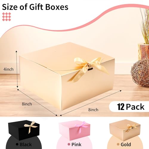 WLUSEAXI 12pack Gift Boxes with Lids,Gift Boxes Bulk with Ribbon,Bridesmaid Proposal Box for Presents Kraft Paper Gift Boxes for Wedding,Christmas,Halloween,Baby Shower - color: Gold