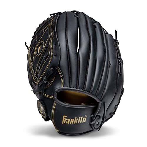 Franklin Sports Field Master Baseball + Softball Glove - Field Master Adult + Youth Baseball + Softball Mitt - Men's + Women's Gloves - color: Black/Gold, style: 14" - Basket Web
