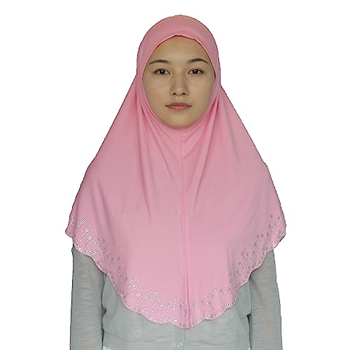 Instant Hijab Scarf for Women Muslim Women Clothing Headscarf for Girls with Czech Rhinestone - color: Pink-wavy Edge