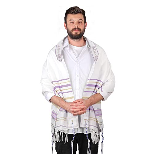 HalleluYAH Messianic Tallit Prayer Shawl 72"x 22" with Bag For Men & Women - color: Light Purple