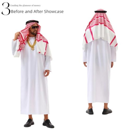 Men's Arab Costume Middle East Muslim Robe Adult Dubai Halloween Costume with Decoration Set - size: X-Large