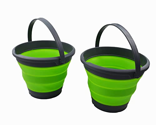 SAMMART 5.5L (1.4 Gallon) Collapsible Plastic Bucket - Foldable Round Tub - Portable Fishing Water Pail - Space Saving Outdoor Waterpot (Grey/Green (Set of 2)) - color: Grey/Green (Set of 2)