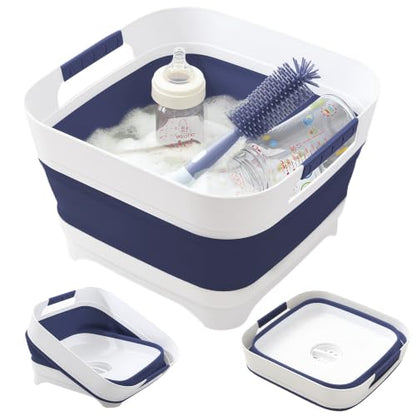 Collapsible Wash Basin for Baby Bottles - 2.4 Gallons Portable Wash Bin for RV Camping Sink, Space-Saving Dish Tub.Laundry & Utility Room Sinks (Navy blue) - color: Navy Blue