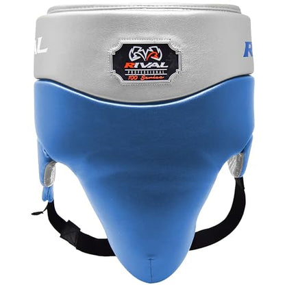 RIVAL Boxing RNFL100 Professional No-Foul Groin Protector with Laces, Dual Waist Straps, Ultra-Lightweight Construction, and Super-Rich Microfibre PU - color: Blue/Silver, size: X-Large
