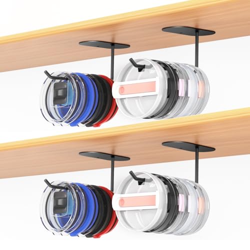 4 Pack Tumbler Lid Organizer, Space Saving Cup Lid Organizer | Yeti/Stanley/Simple Modern Lids Organizer, Self-Adhesive or Drilling Tumbler Lid Hook for Kitchen Organizers and Storage - color: Black*4