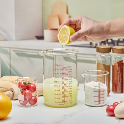 High Borosilicate Glass Measuring Cup Set-V-Shaped Spout,Includes 60ml(2OZ), 120ml(4OZ), 250ml(8OZ), 500ml(16OZ), and 1000ml (32OZ) for Kitchen or Restaurant, Easy to Read - size: 60ml/120ml/250ml/500ml/1000ml Measuring Cup Set