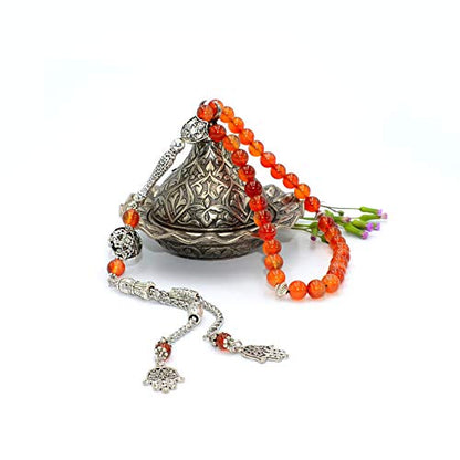 Stylist Prayer Beads (8 mm-33 Beads) Tesbih-Tasbih-Tasbeeh-Misbaha-Masbaha-Subha-Sebha-Sibha-Rosary-Worry Beads (Red Agate Stone) - color: Red Agate Stone