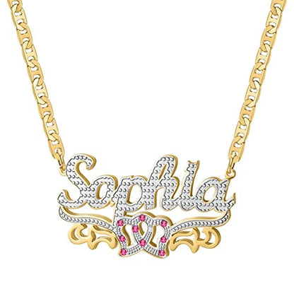 Custom Name Necklace Double Plated Name Necklace Personalized Name Plate Necklaces Name Necklaces for Women 18k Gold Plated Nameplate Pendant - color: Style 52