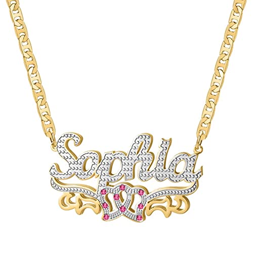 Custom Name Necklace Double Plated Name Necklace Personalized Name Plate Necklaces Name Necklaces for Women 18k Gold Plated Nameplate Pendant - color: Style 52