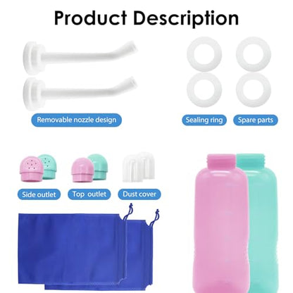 Peri Bottle Postpartum, RUFCRIL 2-Pack 500ml Bidet Bottle, Upside Down Peri Bottle, Boilable TPE, Travel Bag, for Perineal Care, Hemorrhoid Care, Feminine Cleansing & Baby (Pink/Green) - color: Pink/Green 2-pack