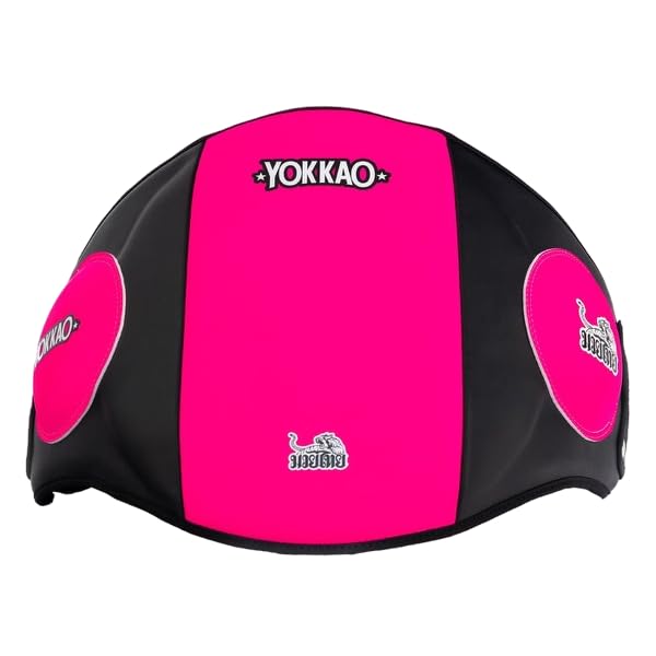 YOKKAO Belly Pad - Leather | Heavy-Duty Padding | Produced at Factory, Thailand | Muay Thai | 5 Colors - color: Fuchsia/Black