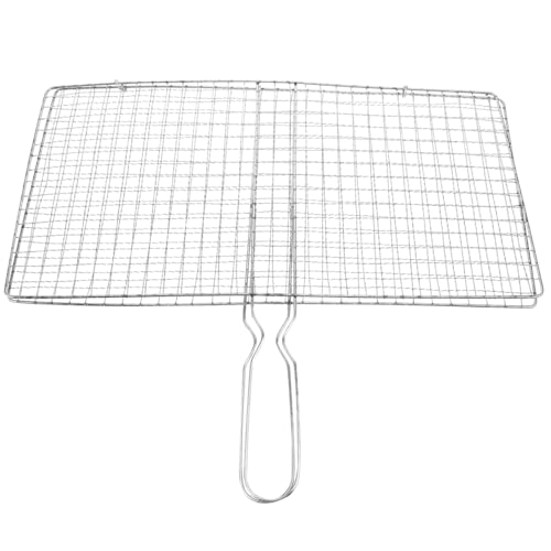 Toddmomy Portable Barbecue Grill Basket Fish Grill Basket with Handle for Outdoor Cooking Vegetables Meat and Seafood 15.35X8.26 Inch
