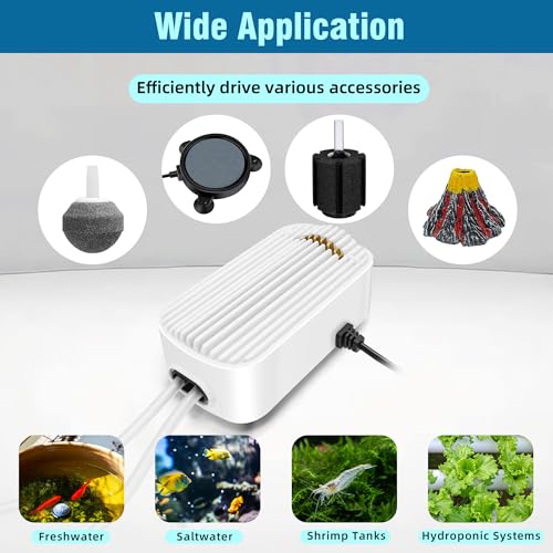 Quiet Aquarium Air Pump 5W Fish Tank Oxygen Aerator Pump with Air Stone Airline Tubing Check Valve Aquarium Bubbler for 70-160 Gallon Fish Tanks - size: 5W