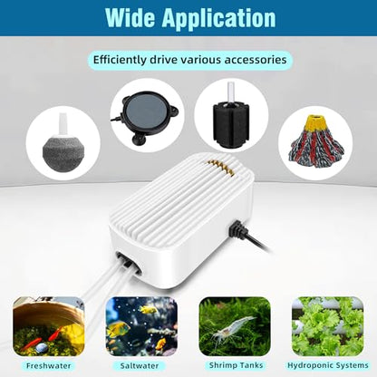 Quiet Aquarium Air Pump 5W Fish Tank Oxygen Aerator Pump with Air Stone Airline Tubing Check Valve Aquarium Bubbler for 70-160 Gallon Fish Tanks - size: 5W