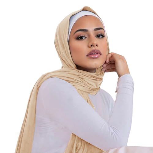 Hijab Scarf for Women Soft Cotton Muslim Jersey Hijab Head Wrap Scarves Fashion Long Scarf Shawls - color: Apricot