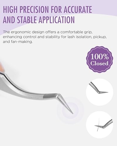 Tweezers Lash Tweezers for Eyelash Extensions, Stainless Steel JT12 | Non-slip, High Precision, Effortless Tip for Mega Fans, Professional sticker tweezers for crafting - style: JT12