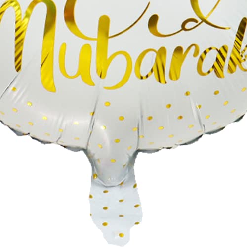 5 Pcs Eid Mubarak Balloons Ramadan Decorations, Round Eid Mubarak Balloons for Muslim Ramadan Kareem Party Decor