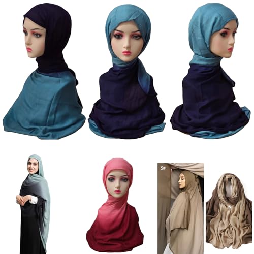 Premium Ombre Viscose Hijab Scarf for Women Muslim Lightweight Gradient Color Shade Hair Wraps Long Hijabs Scarves - color: Blue