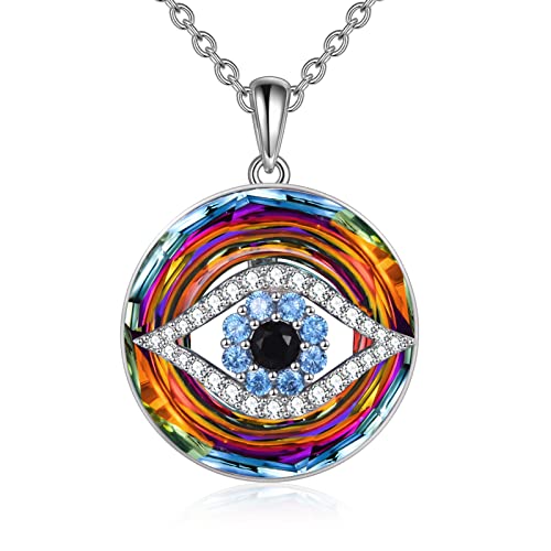 WINNICACA Sterling Silver Evil Eye Necklace Protection Crystal Pendant for Women Good Luck Vintage Evil Eye Pendant Jewelry Birthday Gifts for Women Friend Female - style: A03-Volcanic crystal