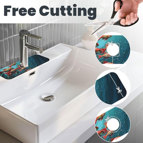 Faucet Mat for Kitchen Sink, Absorben Diatomite Fast Drying Mat Fish aquarium Faucet Suction Pad,15" x 5.5" Sink Water Splash Guard Behind Faucet Drip Catcher for Bathroom