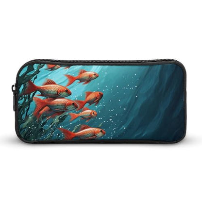 Large Capacity Pencil Case Fish Aquarium Pencil Pouch Aesthetic Makeup Bag for Women Portable Pencil Bag Organizer with Zipper Cute Pen Bag for Office Supplies