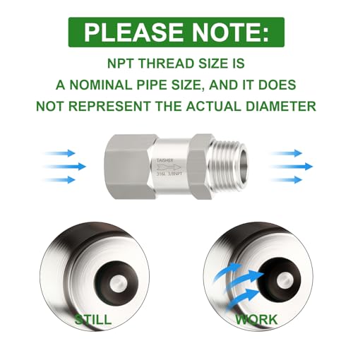1PCS 316L Stainless Steel 3/8" NPT Male x 3/8" NPT Female Check Valve,Backflow Prevention,One Way Non-Return Check Valves - size: 3/8" (Fx M)NPT