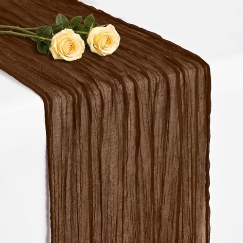 Showgeous 1 Pack Brown Cheesecloth Table Runner, 17 x 108 Inches - color: Brown, size: 1 Pack
