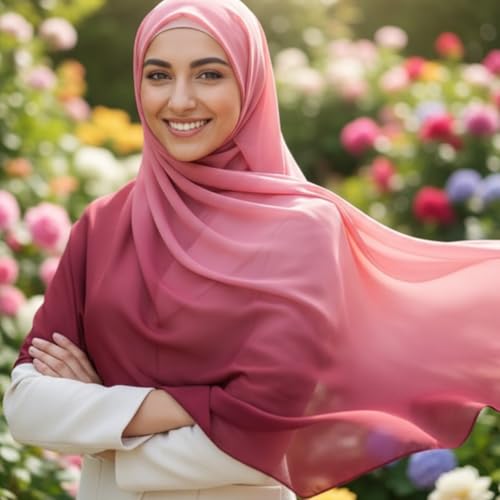 Geyoga Ombre Hijab Head Scarf for Women Muslim Modal Rayon Shawl Lightweight Soft Head Wrap - color: Dark Pink,light Pink