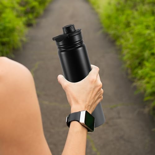 HASLE OUTFITTERS Insulated Water Bottle 22 oz Double Wall Stainless Steel Water Bottle Wide Mouth with Straw Lid & Spout Lid Keeps Cold or Hot(Black Gray Gradient,1) - color: Black Gray Gradient, size: 22 Ounces